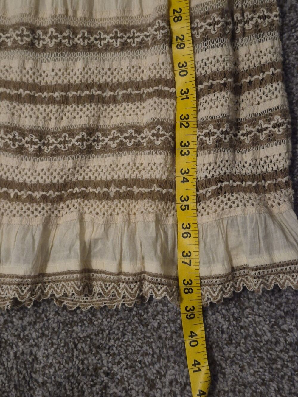 Chico's Crochet Tiered Midi Skirt Ivory Taupe Cotton 2, US 12 Boho Prairie Fairy - Picture 13 of 13